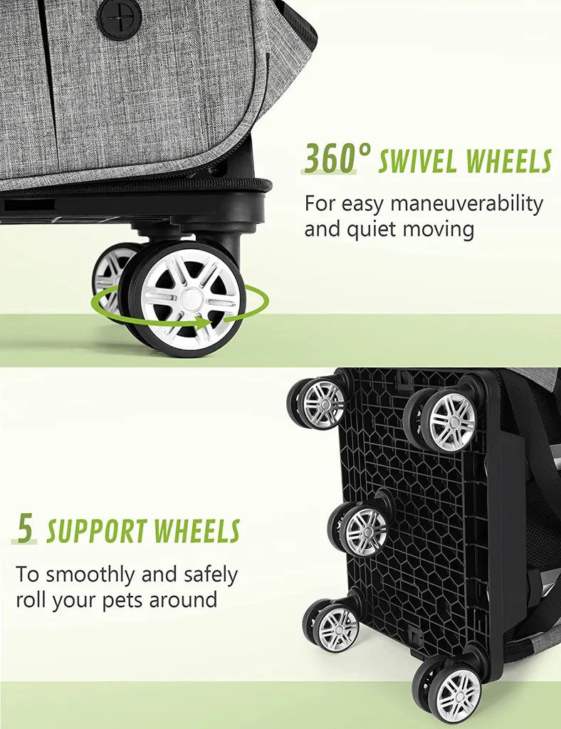  Pecute Pet Stroller 2 In 1 Hunde-Transportboxen,Hunderucksack Mit Trolley Abnehmbarer Faltbarer Hundetrolley Mit Fensterbis 15 Kg,Grau