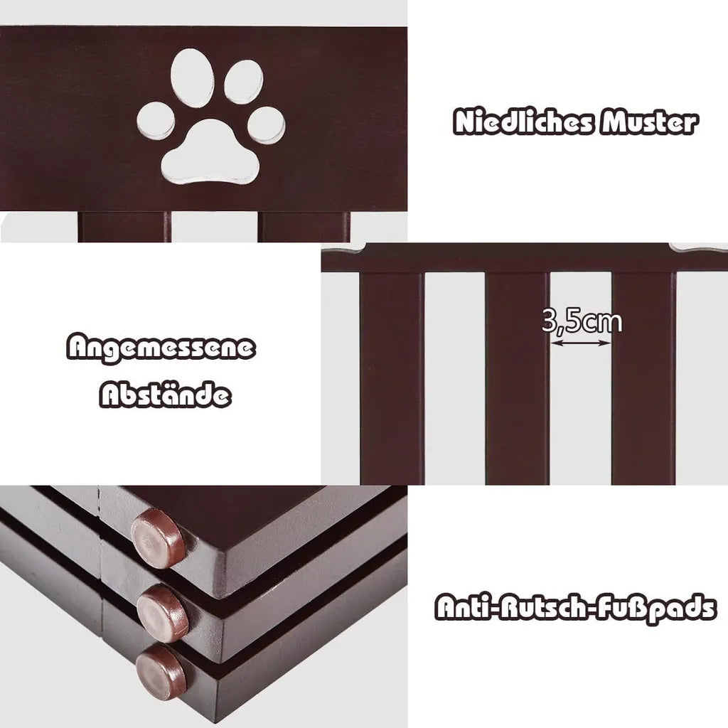  COSTWAY Absperrgitter Hunde 89cm Hoch, Schutzgitter Holz Klappbar, Treppengitter Hundeabsperrgitter Flexibel Türschutzgitter (Braun, 4 Paneelen)