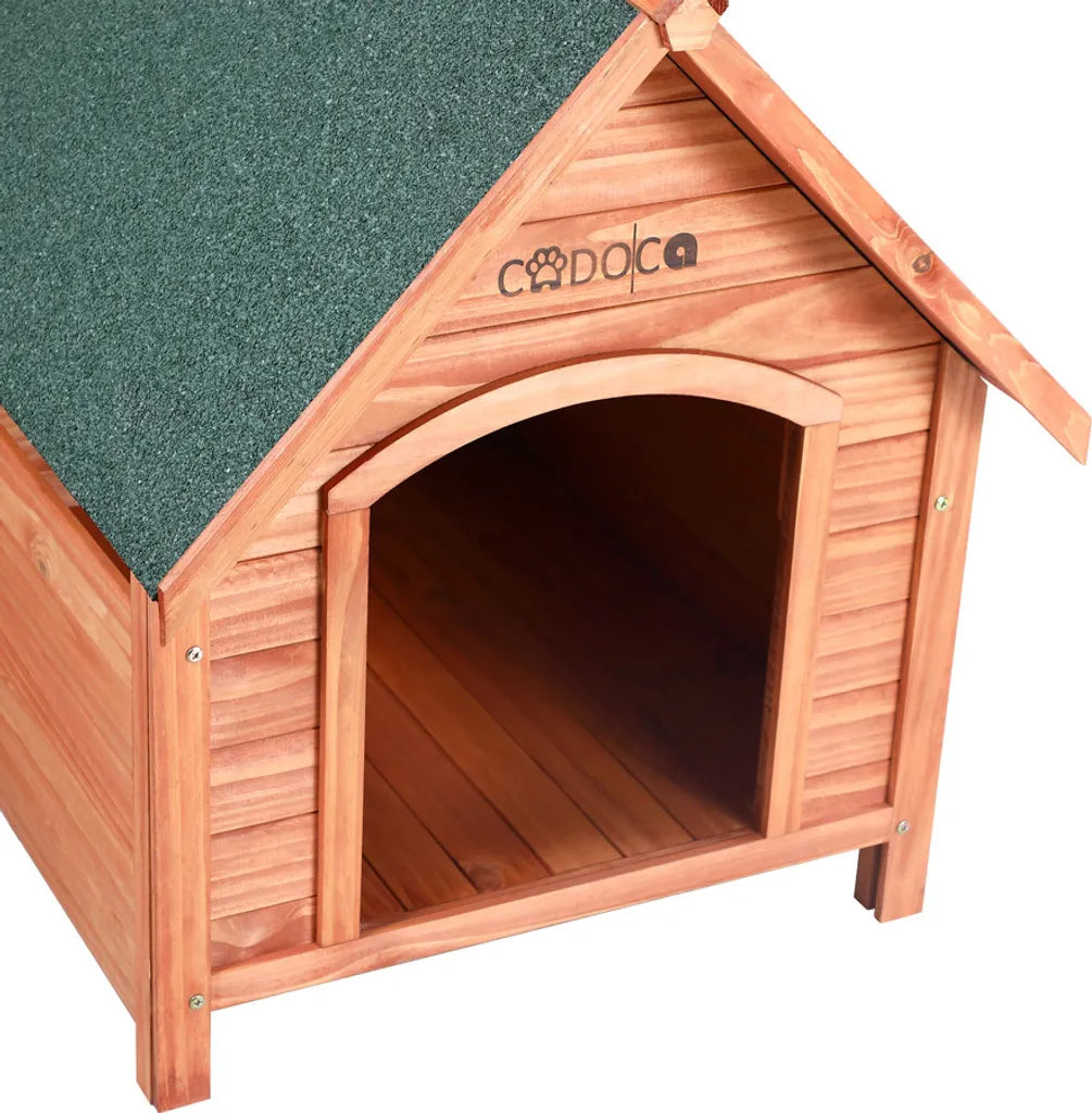  Cadoca Hundehütte FSC®-zertifiziertes Massivholz 82x72x85cm Dachluke Spitzdach Garten Hundehaus Tierhaus Wetterfest