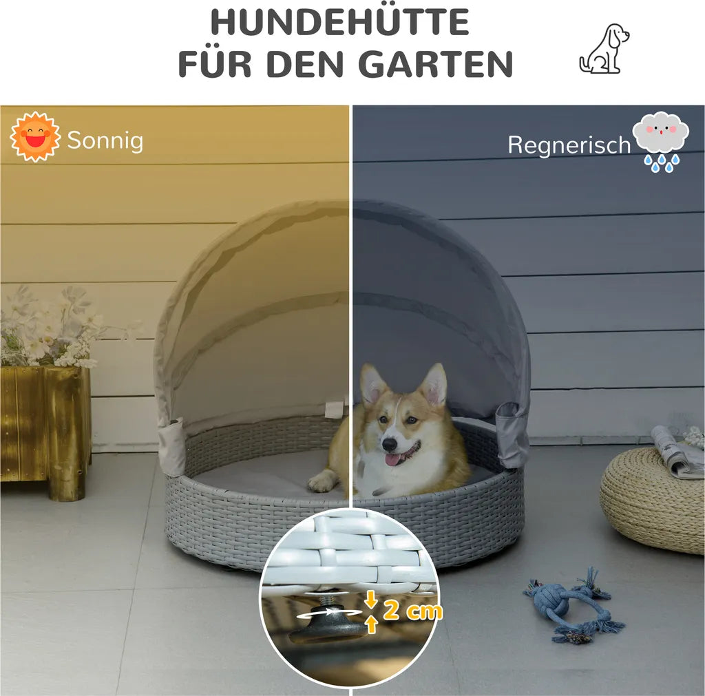  Pawhut Rattan Hundehütte Mit Kissen Hundehaus Haustierbett Hundebett Hundematratze Hundekorb Hundesofa Hunde Katzen Outdoor Grau 76 X 76 X 60 Cm