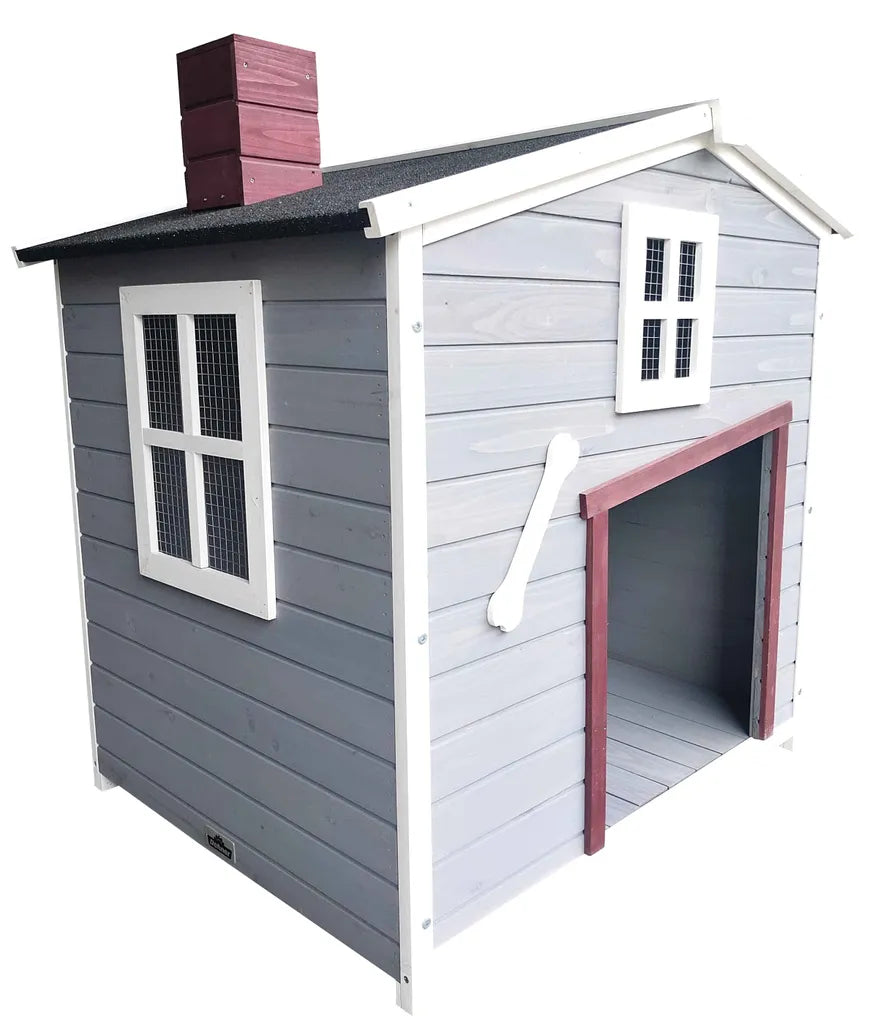  Dehner Lieblinge Hundehütte Hector, Ca. 96.5 X 103 X 79 Cm, Bitumen/Tannenholz, Grau/rot/weiß