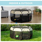  PawHut Welpenlaufstall Tierlaufstall Faltbarer Welpenauslauf Freigehege Laufstall Aus Oxfordstoff Für Kleine Hunde Und Katzen Wasserdicht Tragbar Cremeweiß+Schwarz 118 X 118 X 62 Cm