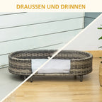  PawHut Hundesofa Rattan Haustiersofa Mit Kissen Hundebett Hundekorb Katzensofa Hundekörbchen Für Kleine Und Mittelgroße Hunde Erhöhtes Design Braun+Grau 74 X 42 X 21 Cm