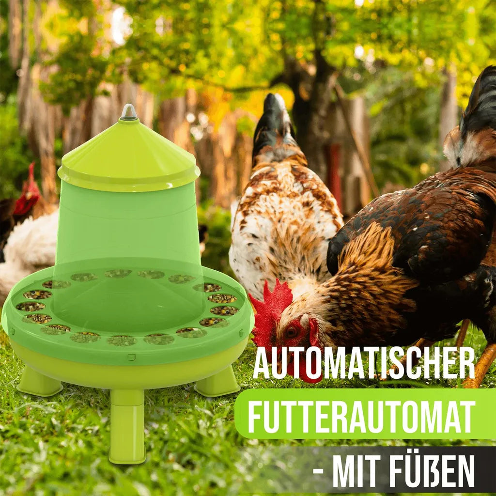  Futterautomat Mit Füßen, 4 Kg Grün I Hühner, Geflügel Futterspender I Automatischer Spender Für Hühnerfutter I Futterstation Aufhängbar I Wasserdichter Automat I Zubehör Zucht, Farming