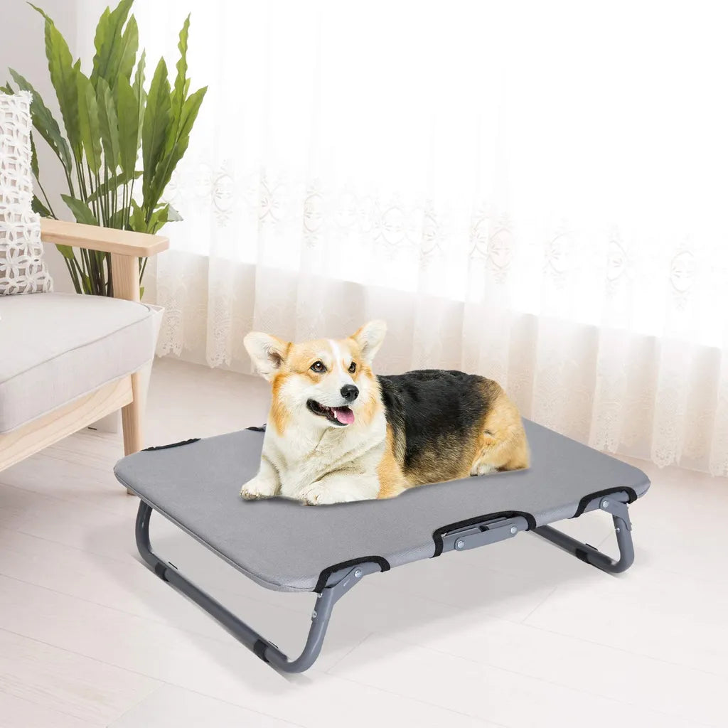  Pawhut Hundebett Outdoor Faltbare Haustierliege Hundeliege Hundeschlafplatz Erhöhtes Haustierbett Schlafplatz Für Kleine Hunde, Metall, Oxford, Grau,