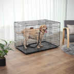  FEANDREA Hundebox Mit 2 Türen 122 X 74,5 X 80,5 Cm Hundekäfig Zusammenklappbar Schwarz PPD48BK