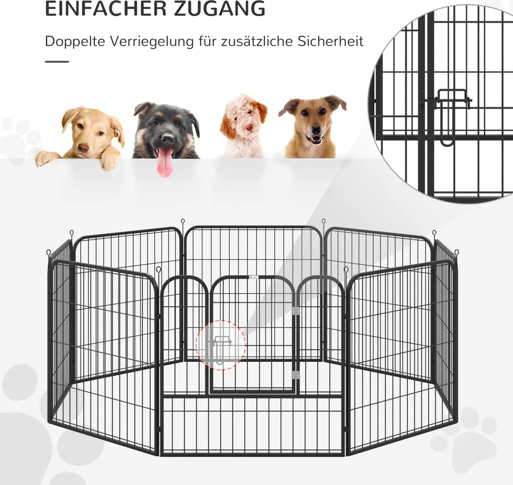  PawHut Welpenauslauf Freigehege Laufstall Für Haustier Laufgitter Laufstall Hundegehege Individuell Gestaltbare Form Mit Tür Metall 79 X 79 Cm Schwarz
