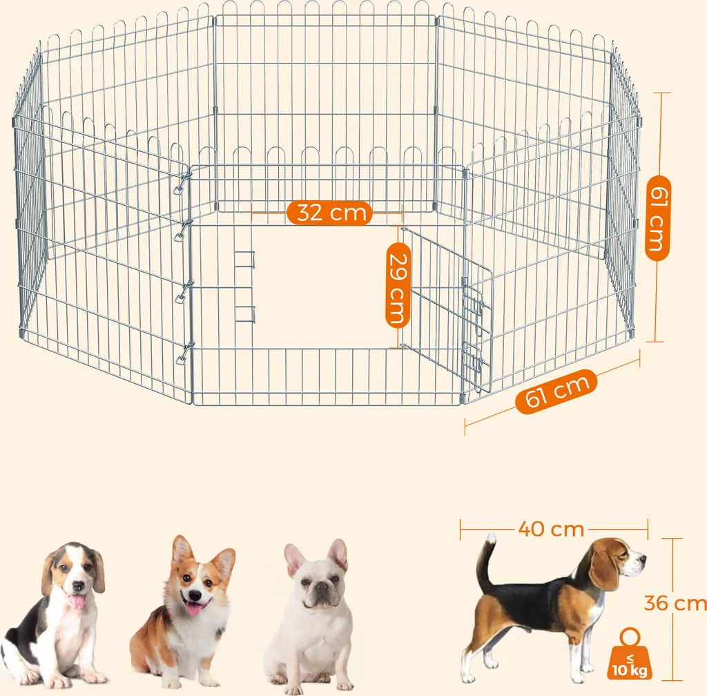  FEANDREA Welpenauslauf, Freilaufgehege Kaninchen, Faltbar, Für Hund, Silbern PPK001W01