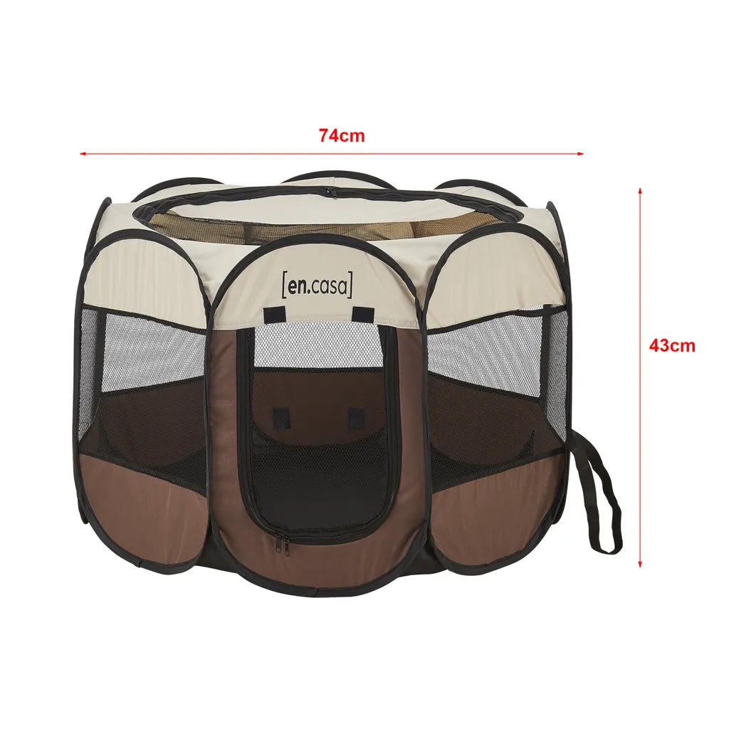  Hundelaufstall Telford 43 X 74 X 74 Cm Pop Up Tierlaufstall Für Innen- Und Außenbereich Welpenlaufstall Hundehütte Braun / Cremefarben