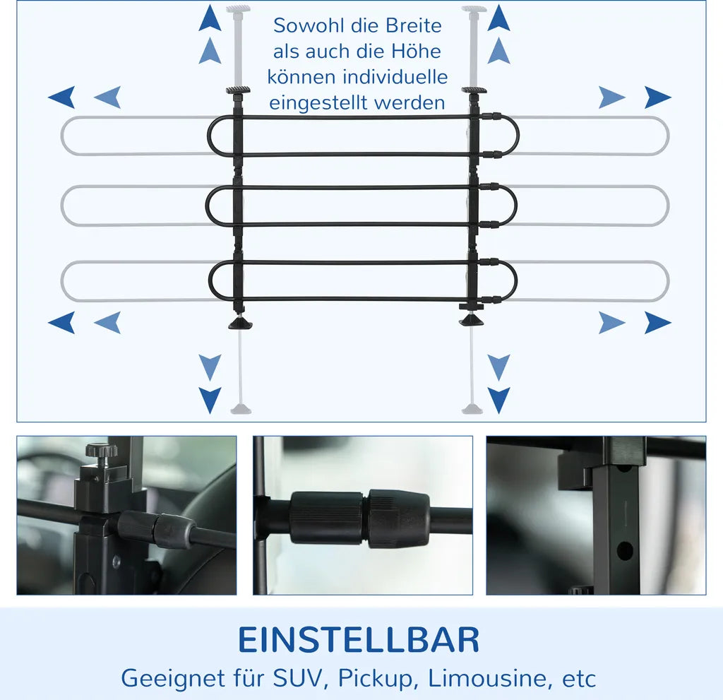  PawHut Hundeschutzgitter Auto, Verstellbares Trenngitter Für Hunde, Universal Kofferraum Hundegitter, Autotrennwand, Kofferraumgitter, Stahl, 89-150 X 76-124 Cm
