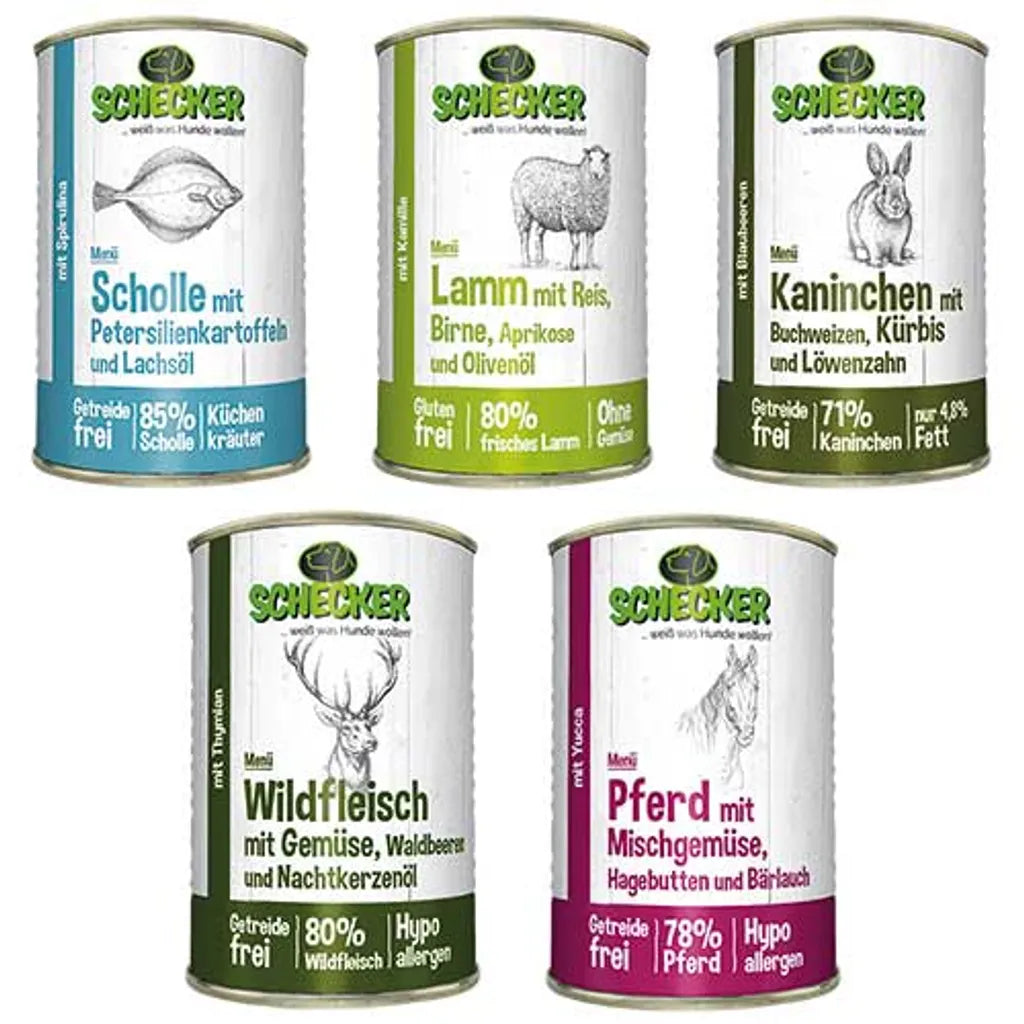  11x410g - Schecker Hundemenü Hundefutter Dosen - Nassfutter Zum Testen