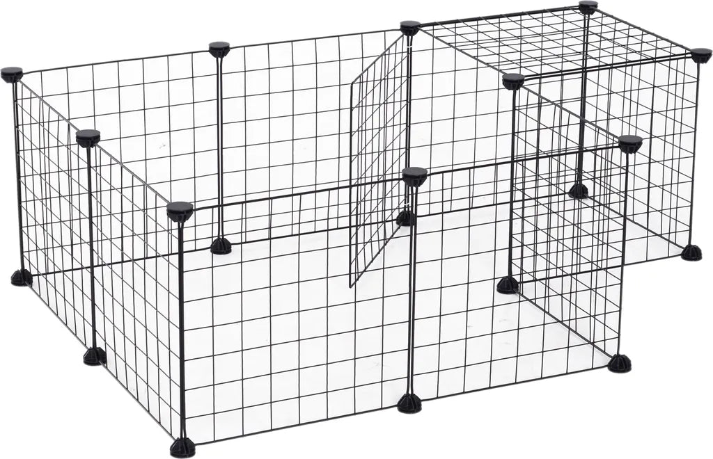  PawHut Gittergehege Freigehege Laufgehege Für Kleintiere Laufstall Kleintierkäfig Metallgitter Flexibel Umformbar Schwarz 106 X 73 X 36 Cm