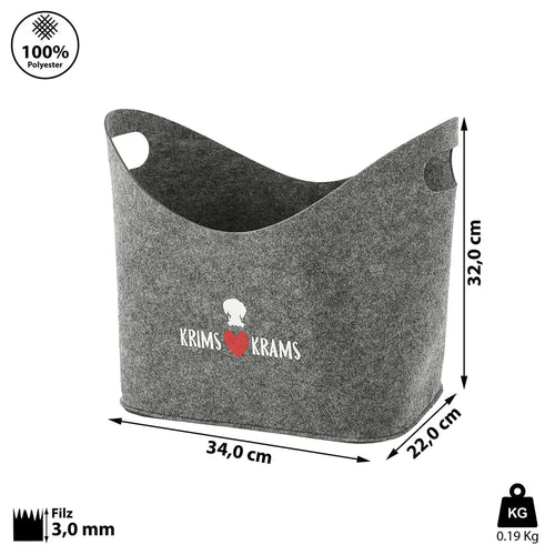  Aufbewahrungskorb "Hundekopf" Hundespielzeug Aufdruck 34x32x22cm Hellgrau Hund Ordnungskorb Filzbox