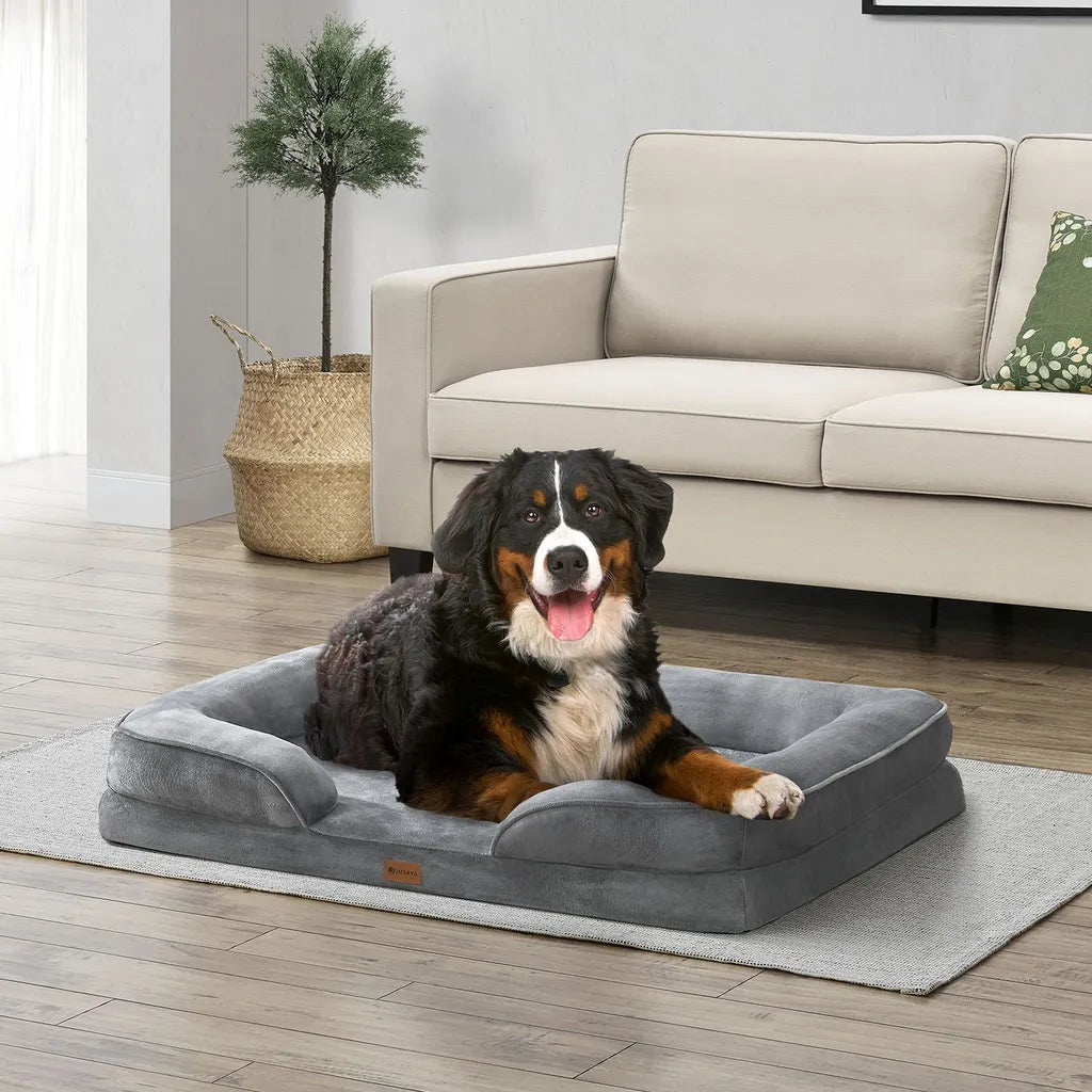  Juskys Hundebett Sheena XL Orthopädisch, Waschbar & Rutschfest – 105 X 82 X 17 Cm– Hundesofa Flauschig Große Hunde Grau – Haustierbett Hundesofa
