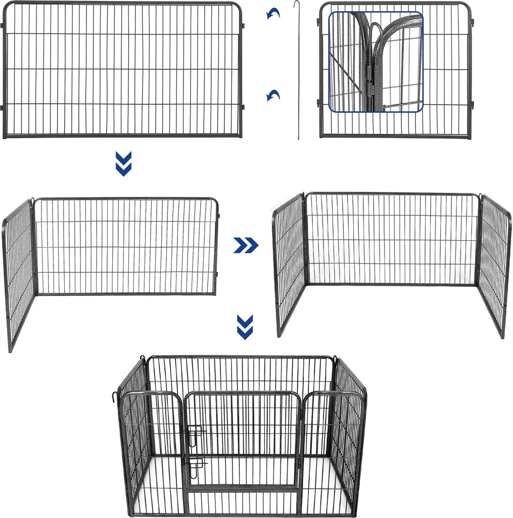  FEANDREA Welpenauslauf Aus Metall 122 X 80 X 70 Cm Welpengitter Welpenzaun Freilaufgehege Tierlaufstall Für Hunde Grau PPK04GY