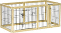  Pawhut Freigehege 6 Stücke Schutzgitter DIY-Laufstall Welpenauslauf Freilaufgehege Mit Tür Für Kleine Hunde Klappbar Naturholz 420 X 62 Cm