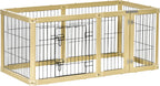  Pawhut Freigehege 6 Stücke Schutzgitter DIY-Laufstall Welpenauslauf Freilaufgehege Mit Tür Für Kleine Hunde Klappbar Naturholz 420 X 62 Cm