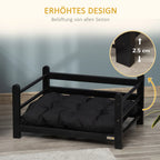  PawHut Erhöhtes Hundebett Mit Kissen Holzrahmen Haustierbett Hundeschlafplatz Für Kleine Hunde Schwarz 65 X 51 X 32 Cm