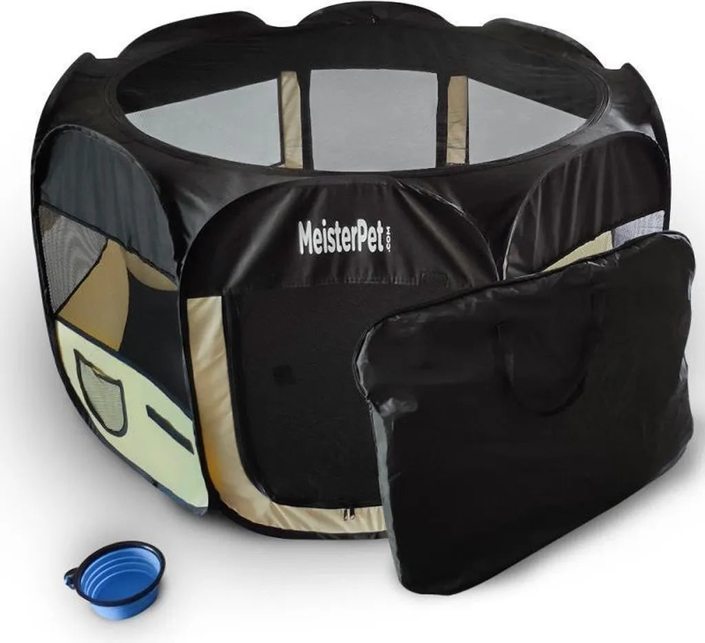  MeisterPet Welpenlaufstall Tierlaufstall 75 X 75 X 43 Cm - Hunde/ Katzen - Gratis Reisenapf Faltbare Futternapf/Wassernapf Und Tragetasche
