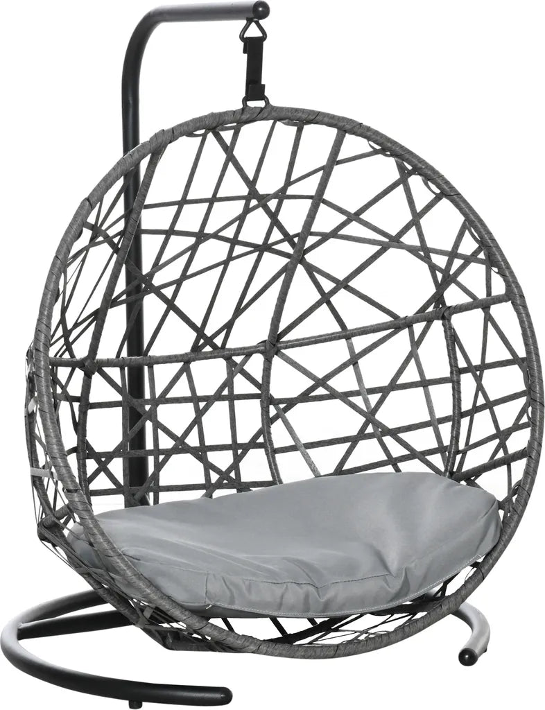  PawHut Rattan Hundehütte Mit Kissen Hundehaus Haustierbett Katzenhaus Katzenkorb Katzenhöhle Hängesessel Hängematte Für Hunde Katzen Outdoor Grau+Schwarz 60 X 53 X 76 Cm