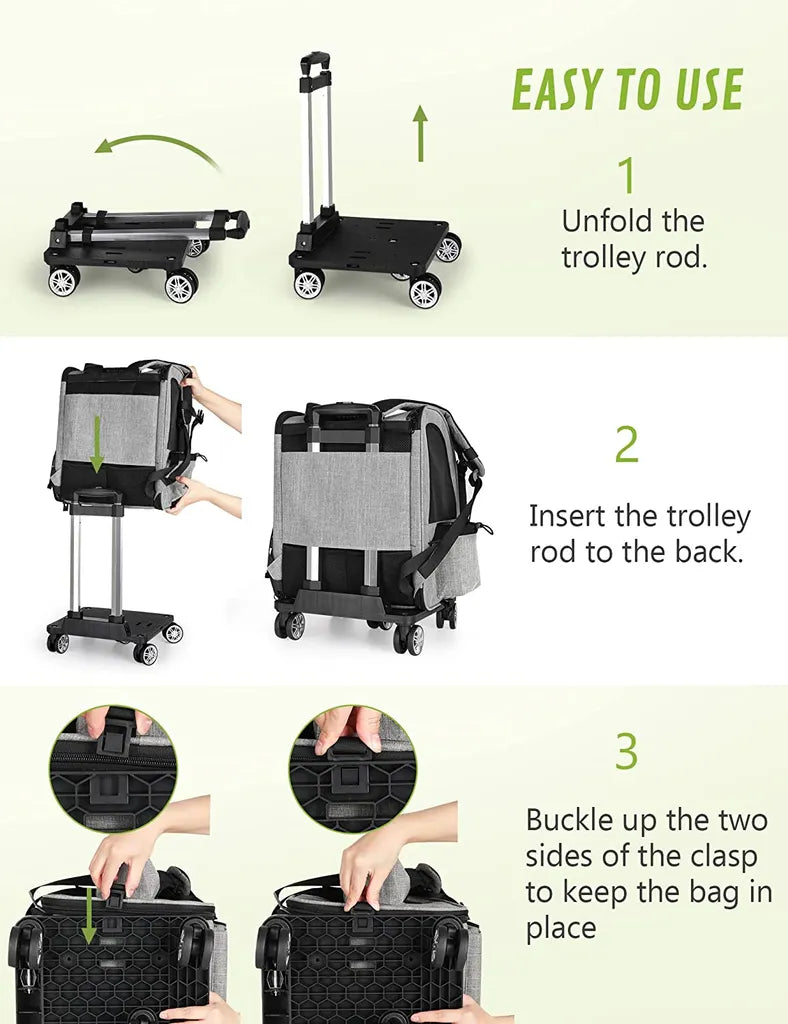  Pecute Pet Stroller 2 In 1 Hunde-Transportboxen,Hunderucksack Mit Trolley Abnehmbarer Faltbarer Hundetrolley Mit Fensterbis 15 Kg,Grau