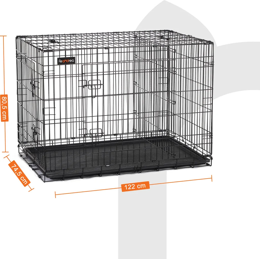  FEANDREA Hundebox Mit 2 Türen 122 X 74,5 X 80,5 Cm Hundekäfig Zusammenklappbar Schwarz PPD48BK