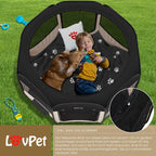  LOVPET® Welpenlaufstall Tierlaufstall Faltbar Für Kleintiere Hunde, Katzen Inkl. Hundenapf Hundelaufstall Freigehege Oxfordgewebe Pop-up System Indoor & Outdoor, Farbe:Schwarz / Beige