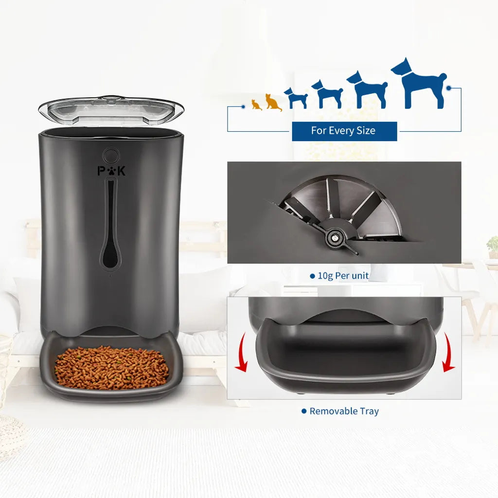  P&K 6,5L Automatischer Futterautomat Für Katzen Und Hunde Mit LCD, 8s Soundaufnahmefunktion, 1-4 Mahlzeiten Pro Tag, Schwarz