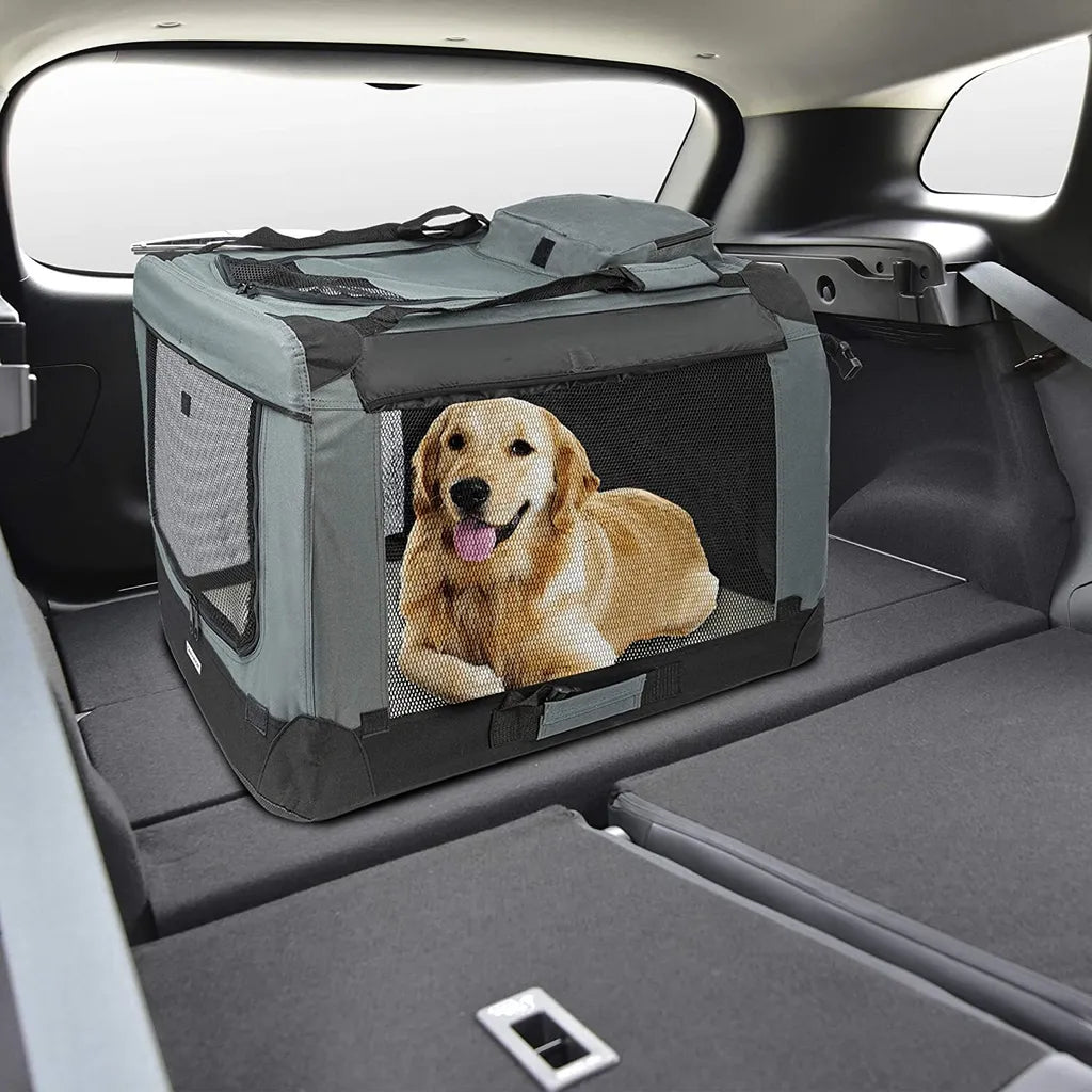  ONVAYA® Faltbare Transportbox Für Hunde & Katzen | XL | Faltbare Hundebox Oder Katzenbox Für Auto & Zuhause | Farbe Grau Schwarz