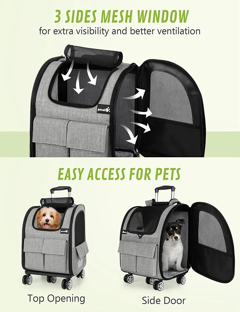  Pecute Pet Stroller 2 In 1 Hunde-Transportboxen,Hunderucksack Mit Trolley Abnehmbarer Faltbarer Hundetrolley Mit Fensterbis 15 Kg,Grau