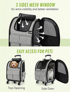 Pecute Pet Stroller 2 In 1 Hunde-Transportboxen,Hunderucksack Mit Trolley Abnehmbarer Faltbarer Hundetrolley Mit Fensterbis 15 Kg,Grau