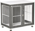  PawHut Hundekäfig Aus Holz Mit Tischoberfläche Schrank Kissen Erhöhtes Design Hundebox Hundehütte Hundekisten Für Mittelgroße Kleine Hunde Beistelltisch Design Innen Grau+Weiß 85 X 55 X 75 Cm