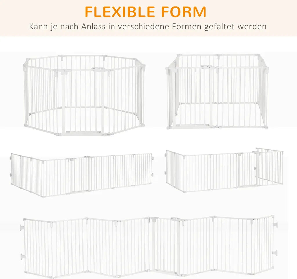  PawHut Welpenauslauf Freigehege Für Hund Schutzgitter Mit Tür Kaminschutzgitter Flexible Klappbar 8 Paneele Je 60 X 76 Cm Weiß