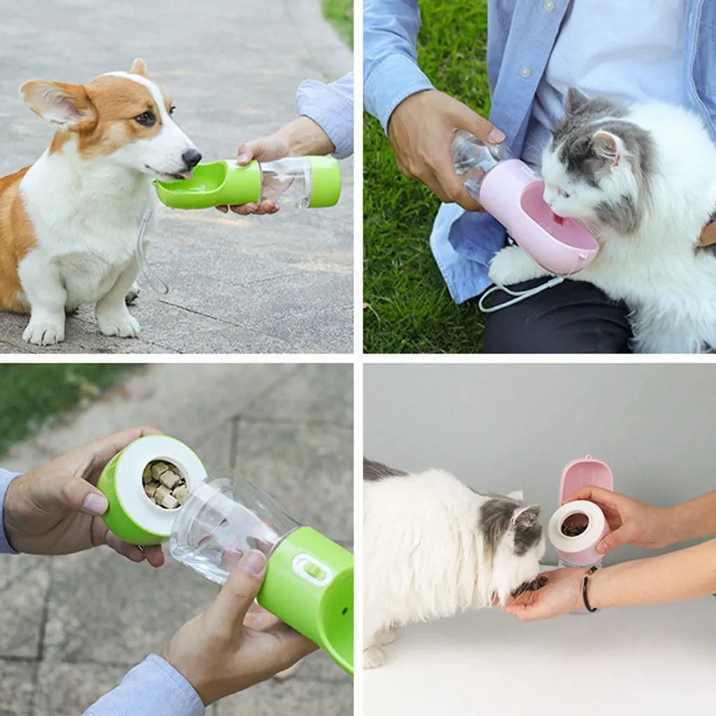  2 In1 258ml Haustier Trinkflasche Hund Katze Wasserflasche Für Unterwegs Mit Futterbehälter Und Wassernapf Tragbare Reisenapf (Grün)