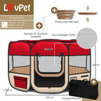  LOVPET® Welpenlaufstall Tierlaufstall Faltbar Für Kleintiere Hunde, Katzen Inkl. Hundenapf Hundelaufstall Freigehege Oxfordgewebe Pop-up System Indoor & Outdoor, Farbe:Rot / Beige