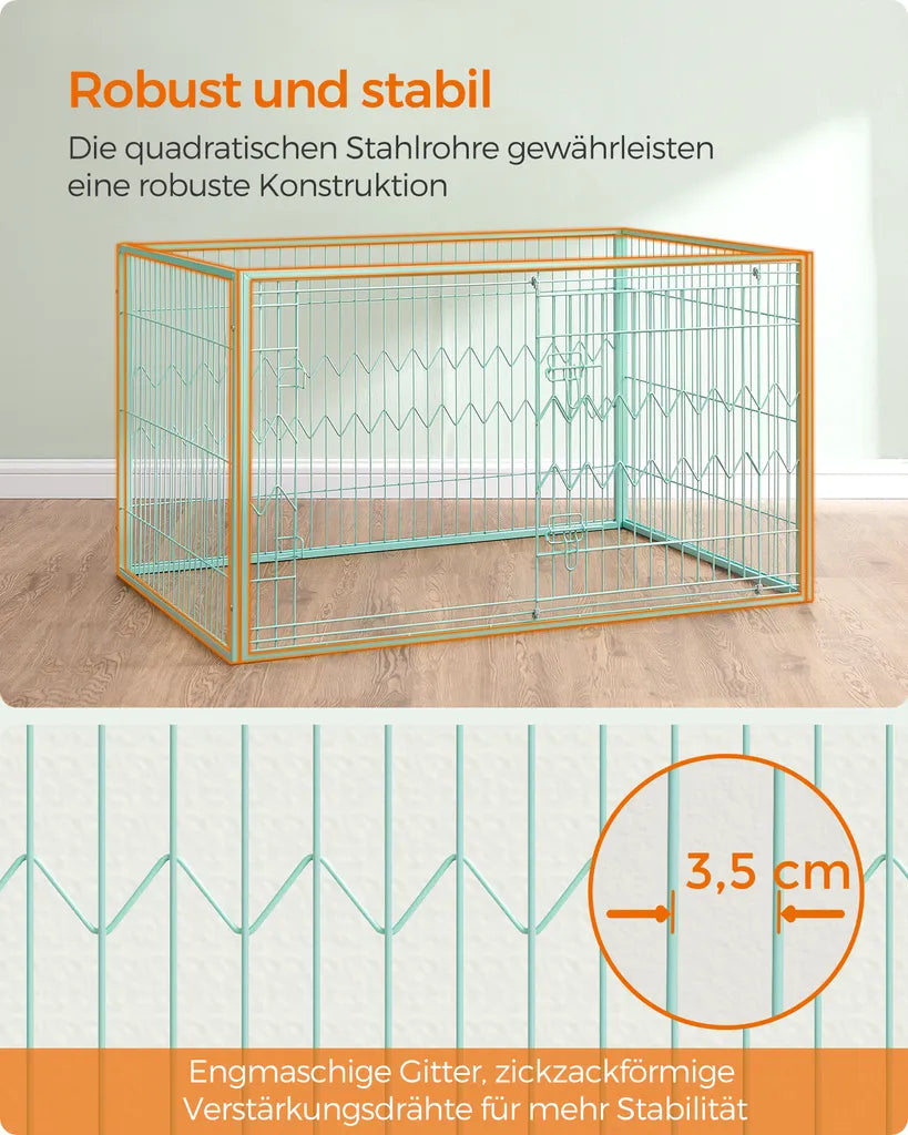  Feandrea Welpenauslauf, Welpenlaufstall 4-teilig, Schiebetür Mit 2 Riegeln, 122 X 80 X 70 Cm, Freilaufgehege Innen, Mintgrün PPK003C01