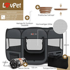  LOVPET® Welpenlaufstall Tierlaufstall Faltbar Für Kleintiere Hunde, Katzen Inkl. Hundenapf Hundelaufstall Freigehege Oxfordgewebe Pop-up System Indoor & Outdoor, Farbe:Anthrazit / Schwarz