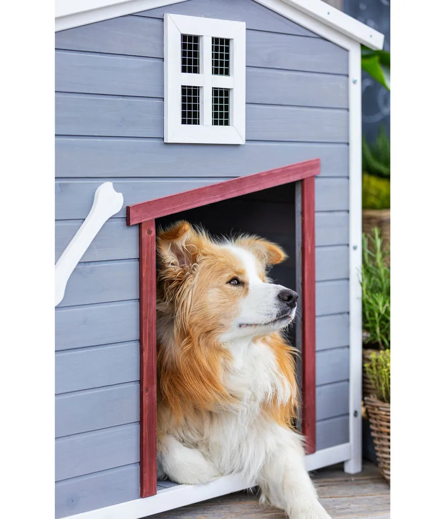  Dehner Lieblinge Hundehütte Hector, Ca. 96.5 X 103 X 79 Cm, Bitumen/Tannenholz, Grau/rot/weiß