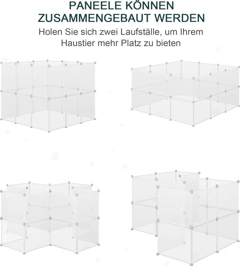  PawHut Freilaufgehege Laufgitter DIY Freigehege Gittergehege Absperrgitter Kleine Haustiere Laufstall Für Innen 12 Platten Weiß Metall PP-Harz 105 X 105 X 45 Cm