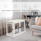  PawHut Hundehütte Hundehaus Transportbox Mit Tischoberfläche Kleintierkäfig Für Innen Hundebox Tierkäfig Haustier MDF Metall Weiß 81 X 58,5 X 66 Cm