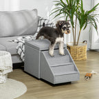  PawHut Hundetreppe 2 In 1, 4 Stufige Katzentreppe, Haustiertreppe Mit Stauraum, Hocker, Tiertreppe, Haustierrampe, Für Sofa, Bett, Polyester, Hellgrau, 84 X 45 X 49 Cm