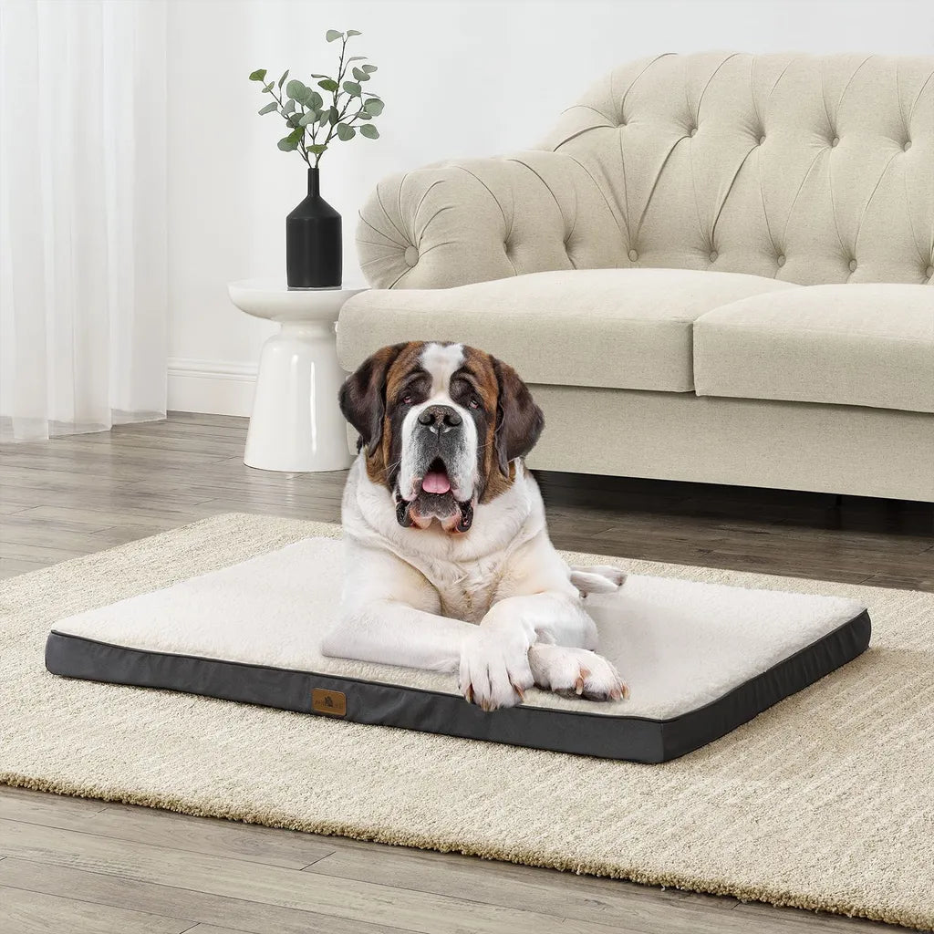  Juskys Hundebett Milow Orthopädisch - 112x81 Cm - Hundekissen Flauschig & Formstabil - Bezug Abnehmbar & Waschbar – Hundesofa Für Große Hunde - Beige