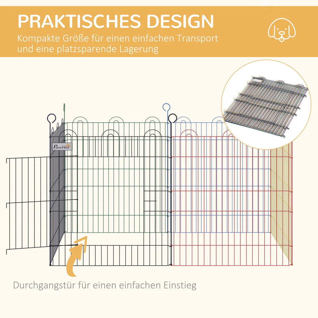  PawHut Welpenauslauf Für Haustiere, 6 Stücke Welpenzaun, Laufstall, Freilaufgehege, Metall, Bunt, Ø120 X H60 Cm