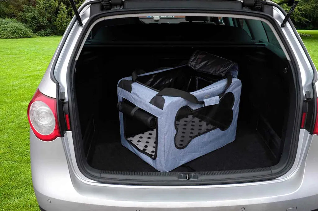  ABISTAB Knochen Transportbox Hunde Und Katze Faltbare Tragetasche Blau Größe M Robuste Atmungsaktive Netz Mit Komfort Und Sicherheit