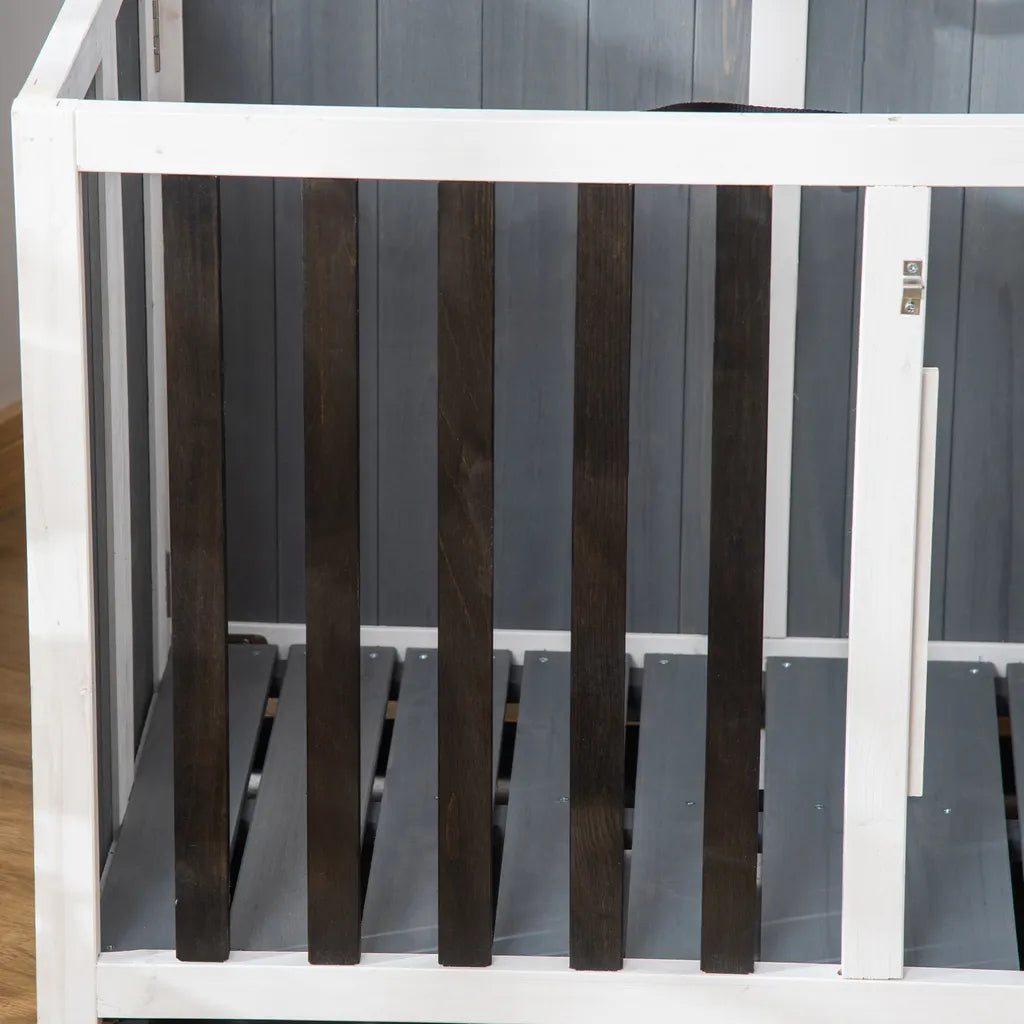  Pawhut Hundehütte Tannenholz Faltbarer Hundekäfig Hundehaus Mit Fenster Transportbox Transportkäfig Haustierkäfig Grau 84,5 X 51,4 X 61 Cm