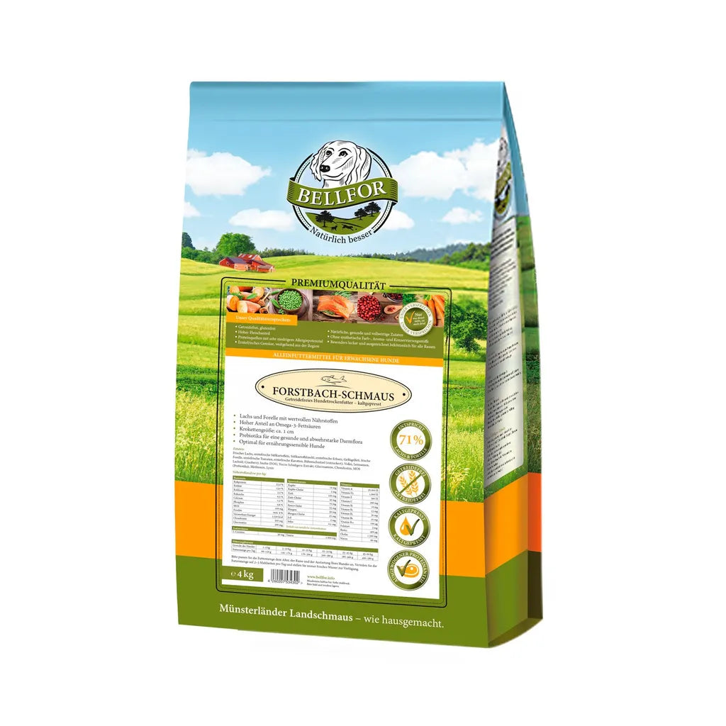  Bellfor Forstbach-Schmaus - Lachs & Forelle - Getreidefrei Kaltgepresst - 4 Kg | 28418