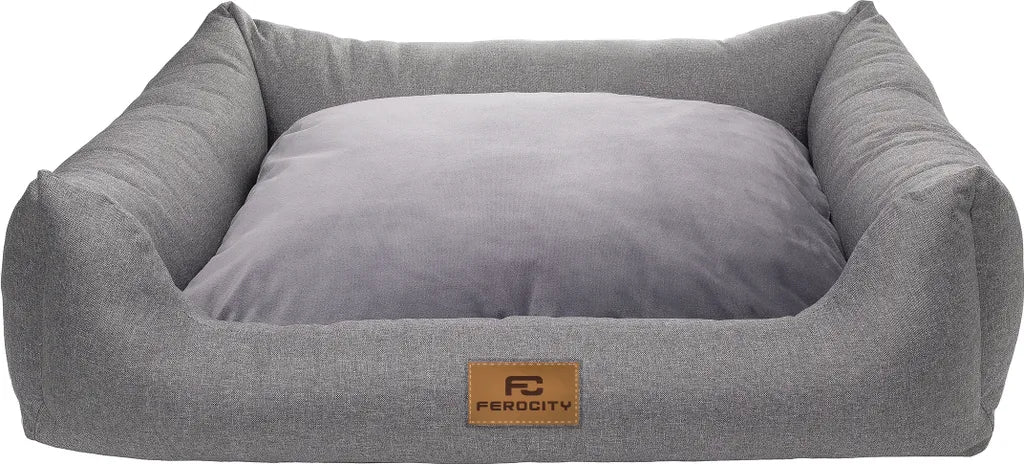  Hundebett Waschbares Hundesofa Mit Rand Und Wendekissen, Hundekissen Aus Cordura Und Samt, Grau Und Flachs 85x70 [123]
