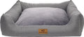  Hundebett Waschbares Hundesofa Mit Rand Und Wendekissen, Hundekissen Aus Cordura Und Samt, Grau Und Flachs 85x70 [123]