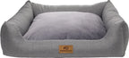  Hundebett Waschbares Hundesofa Mit Rand Und Wendekissen, Hundekissen Aus Cordura Und Samt, Grau Und Flachs 85x70 [123]