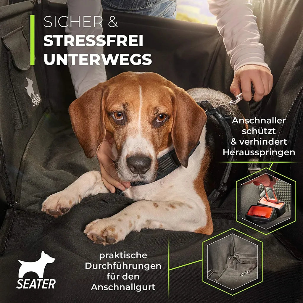  GÜTEWERK SEATER Hundesitz Für Auto Rücksitz Für Kleine Bis Mittlere Hunde Max 45 Cm Schulterhöhe - Stabiles & Wasserfestes Material Schwarz - Hunde-Autositz Für Rückbank Faltbar - Schutz Für Autositze